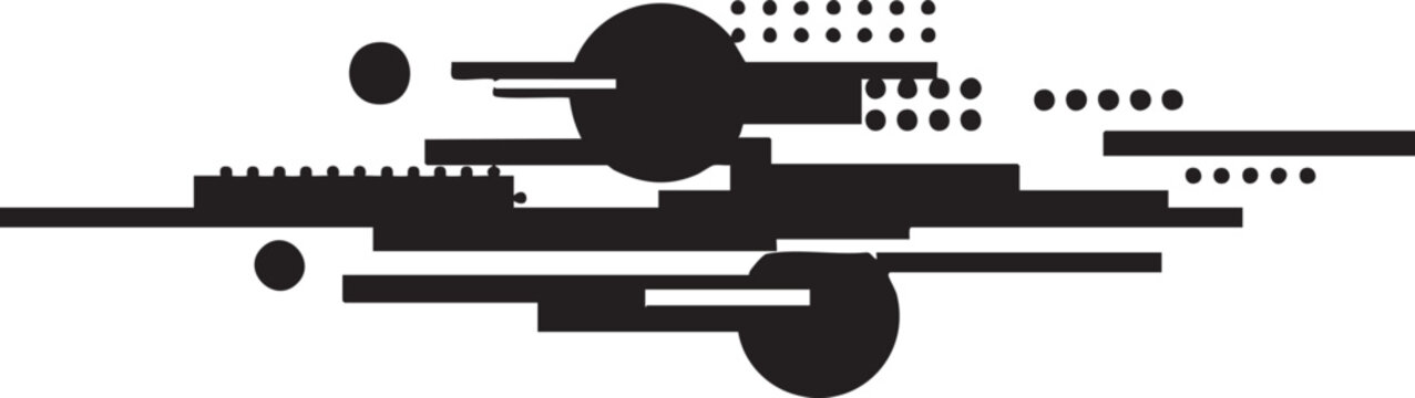 Abstract geometric composition featuring black shapes on a white background