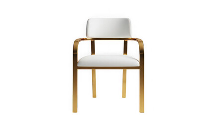 Fototapeta premium Modern white chair with gold metal frame and cushioned seat and backrest isolated on transparent background