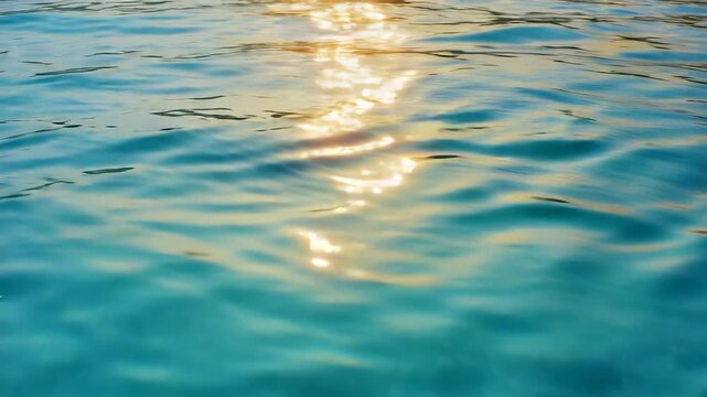 Sun glare reflecting on calm turquoise water surface, capturing beautiful ripples and sparkling sunlight pattern in a tropical lagoon
