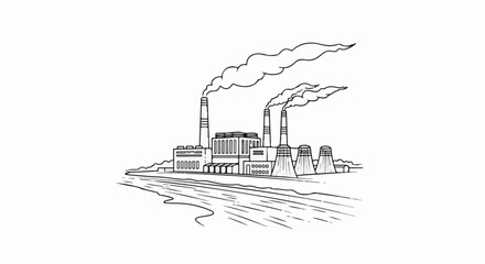 Obraz premium Industrial factory with smoking chimneys and water in foreground