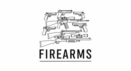 Obraz premium Line art collection of various firearms, including pistols and rifles