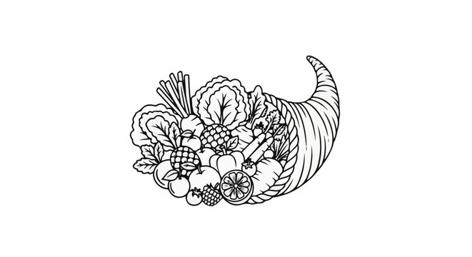 Cornucopia brimming with an abundant variety of fruits and vegetables