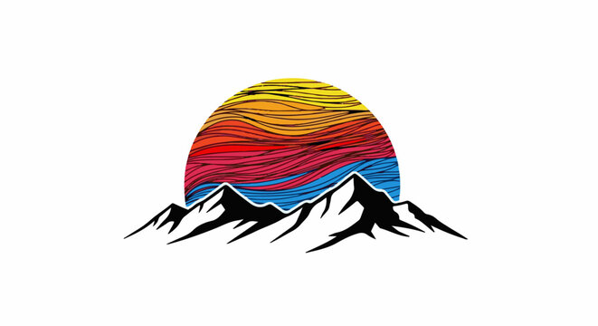 Colorful abstract sunset over jagged black mountains