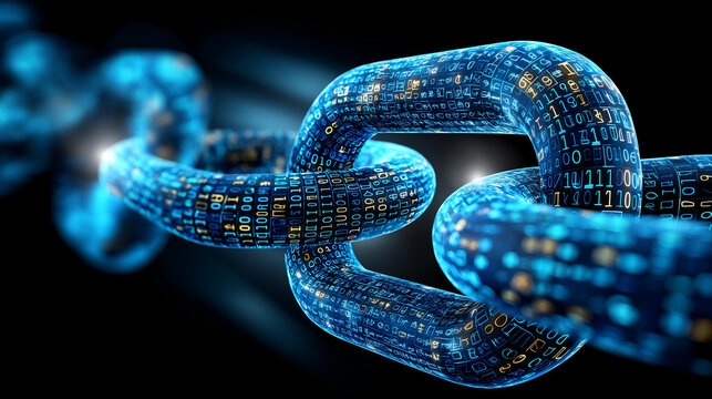 Digital currency symbols flowing through a binary code stream, cryptocurrency technology concept, blockchain data visualization, with copy space