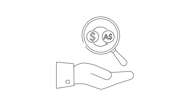 Money Exchange Icon Animation - Hand, Magnifier, Currency.