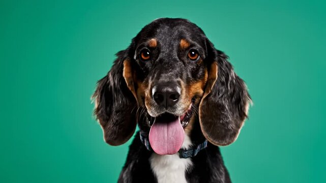 Various dog breeds against colorful backdrops with bright studio lighting for professional pet portraits in a gallery
