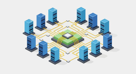 Fototapeta premium servers connected to a central processor.