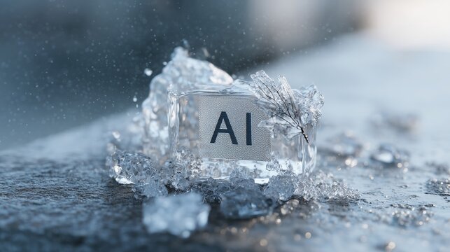 A melting ice cube with the letters AI on it