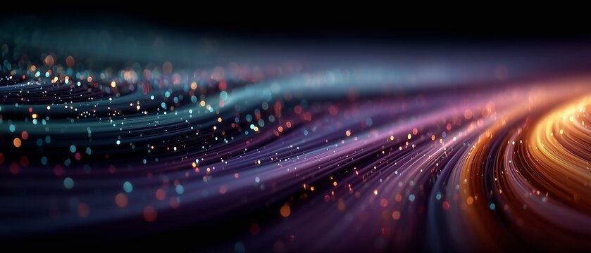 A vibrant abstract image of colorful swirling lights and particles in space