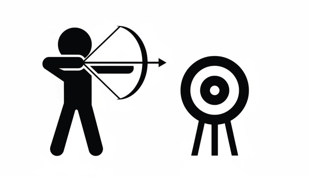 Man targeting icon and telescope aiming symbol with scope and crosshair for marketing or search concept