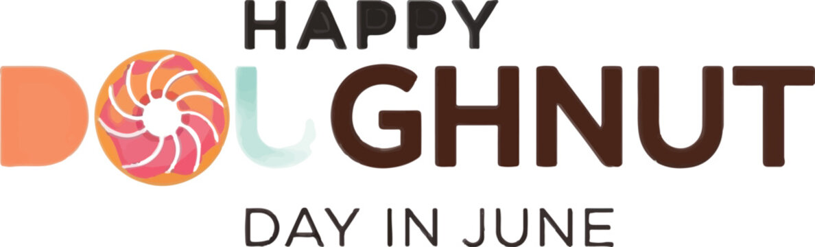 Happy Doughnut Day, June celebration, colorful typography, festive donut logo