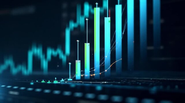 Futuristic Data Graph Blue Digital Stock Market Growth Analysis.