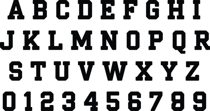 Varsity Font Vector Alphabet Set, Collegiate Bold Athletic Lettering Style for Sports Typography, Team Logos, Apparel Prints, School Emblems, and Retro Graphic Design Projects