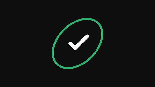 A white check mark icon inside a green oval outline signifying approval and successful task completion.