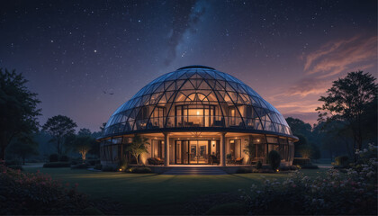 Obraz premium Luxury dome house with transparent shell under stars