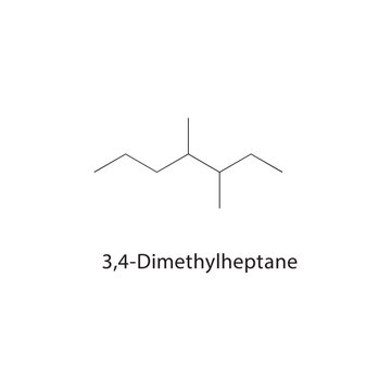 3,4-Dimethylheptane skeletal structure. alkane compound schematic illustration. Simple diagram, chemical formula.