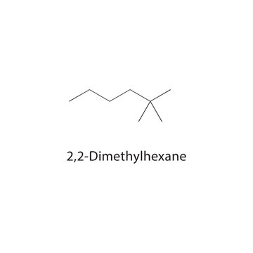 2,2-Dimethylhexane skeletal structure. alkane compound schematic illustration. Simple diagram, chemical formula.