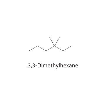 3,3-Dimethylhexane skeletal structure. alkane compound schematic illustration. Simple diagram, chemical formula.