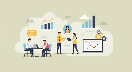 Naklejka premium Business meeting with charts, graphs, and team collaboration