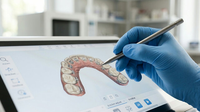 Orthodontist Using Digital 3D Modeling Software for Dental Braces Treatment Planning