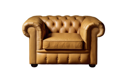 Naklejka premium Tufted brown leather chesterfield armchair classic furniture design, isolated on transparent background