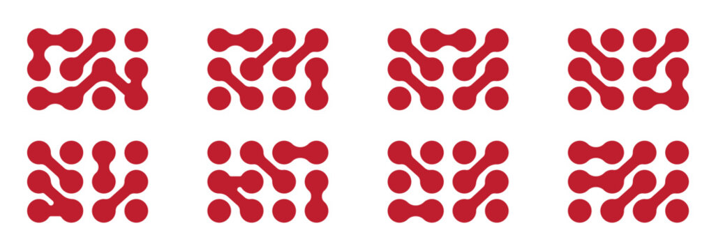 Abstract metaball figures. Metaball dot shapes, y2k connected round blobs icons flat vector illustration set. Liquid molecule shapes on white . Black pattern of dots metabol . connected molecules .