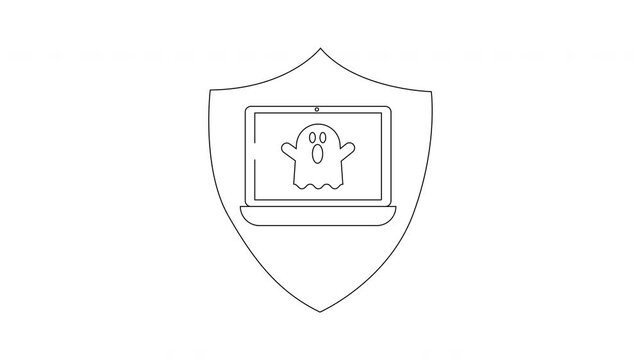 Cybersecurity Shield Against Ghost Malware on Laptop Screen.