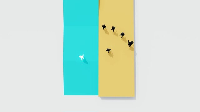 Concept of business direction and decision making showing group following upward path while individual takes different route, leadership, strategy, and success planning metaphor