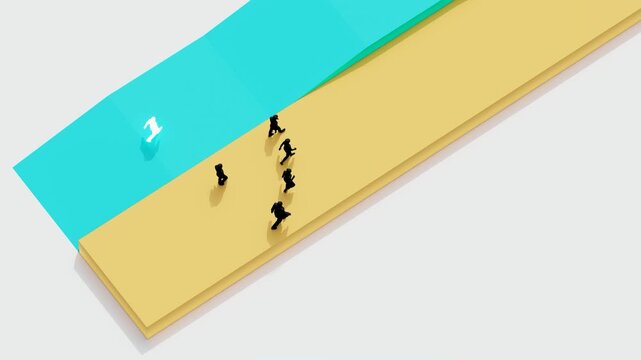 Concept of business direction and decision making showing group following upward path while individual takes different route, leadership, strategy, and success planning metaphor