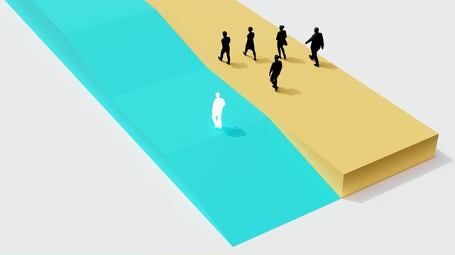 Concept of business direction and decision making showing group following upward path while individual takes different route, leadership, strategy, and success planning metaphor