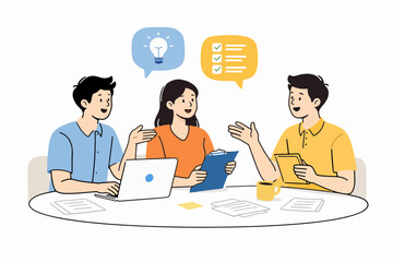 modern flat vector illustration of three coworkers sharing ideas © Anton