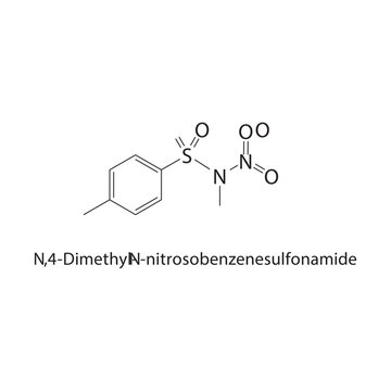 N,4-Dimethyl-N-nitrosobenzenesulfonamide skeletal structure. sulfonamide compound schematic illustration. Simple diagram, chemical formula.
