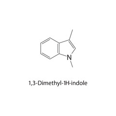 Fototapeta premium 1,3-Dimethyl-1H-indole skeletal structure. indole compound schematic illustration. Simple diagram, chemical formula.