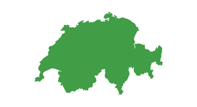 A solid green map of switzerland showcasing the country s distinctive shape and borders high quality