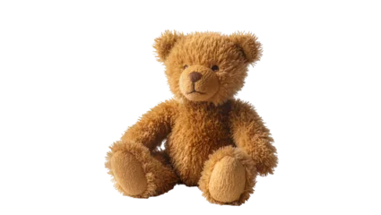 Fotobehang Beer Fluffy brown teddy bear toy sitting, isolated on transparent background  © LUXSTORY