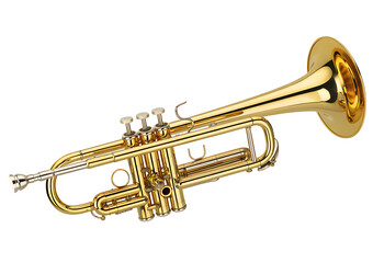 Obraz premium Classic Shiny Gold Brass Trumpet Musical Instrument Isolated on White Background