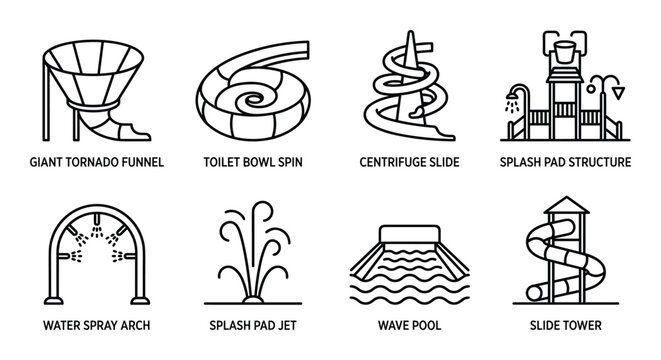 Giant tornado funnel water slide centrifuge splash pad structure wave pool slide tower fun.