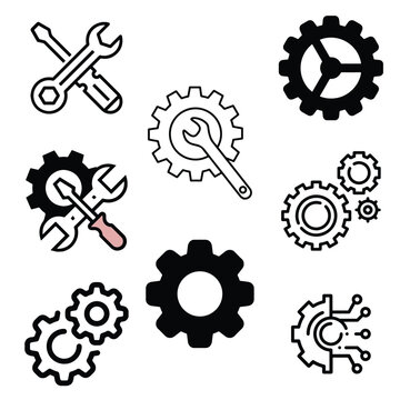 Vintage brass and bronze metal gears, retro cogwheels isolated on white background.eps