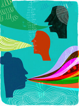 Abstract pattern of profiles of people with speech bubbles 