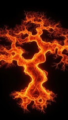 Fototapeta premium Fiery Tree of Life: Abstract, Burning Bonsai on Black Background, Artistic