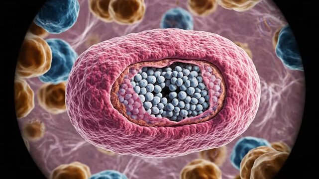 Microscopic view of cell division process of protozoa under a microscope, biological reproduction