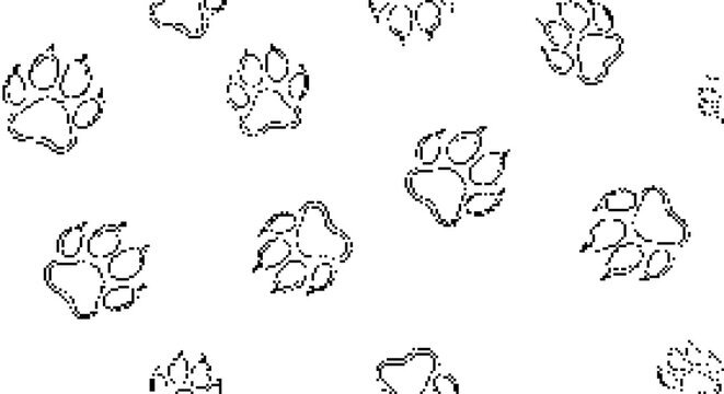 Seamless pattern with animal paw prints, dither
