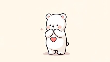 Fototapeta premium A cute cartoon bear with a heart on its belly standing on a plain background