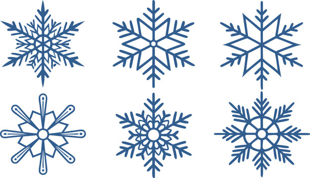 Geometric blue snowflake set with intricate patterns
