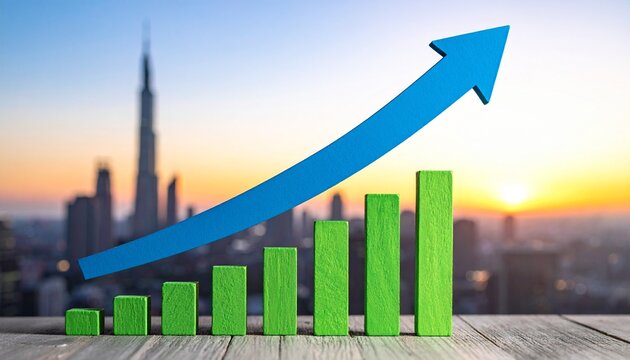 3D Bar Graph with Upward Arrow &ndash; Business Visual for Editorial, Lifestyle, or Financial Branding Themes