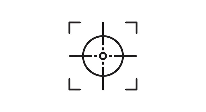 Simple black and white illustration of a crosshair targeting reticle