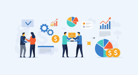 Naklejka premium Business collaboration and financial growth concept with charts and people