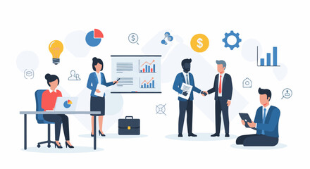 Fototapeta premium Business professionals collaborate, presenting data, ideas, and making deals