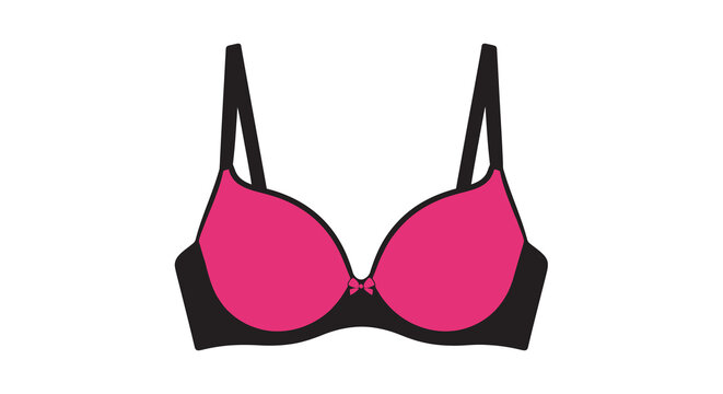 A pink and black push up bra is displayed on a white background