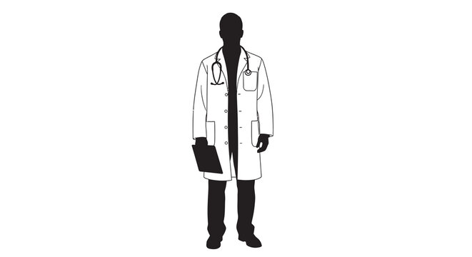 Silhouette of a doctor wearing a lab coat and holding a clipboard